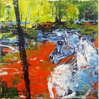 Shan Amrohvi, 08 x 08 inch, Oil on Canvas, Horse Painting, AC-SA-078